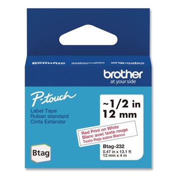 Brother P-Touch BTAG232 0.47 in. x 13.1 ft. Genuine P-Touch BTAG Label Tapes - Red on White
