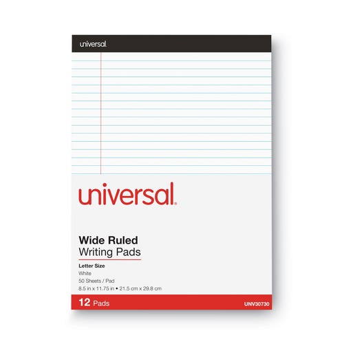 Notebooks & Pads | Universal UNV30730 8.5 in. x 11 in. Premium Wide/Legal Ruled Writing Pads with Heavy-Duty Back - Black Headband (12/Pack) image number 0