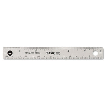 Westcott 10414 6 in. Long Standard/Metric Stainless Steel Office Ruler With Non Slip Cork Base