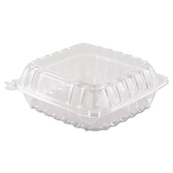 Dart C90PST1 8.3 in. x 8.3 in. x 3 in. ClearSeal Hinged-Lid Plastic Containers - Clear (250/Carton)