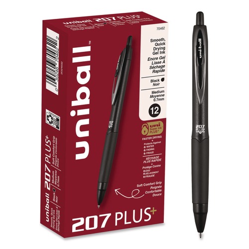 Pens | uni-ball 70462 207 Plusplus 0.7 mm Retractable Gel Pen - Black Ink/Black Barrel/Medium (1-Dozen) image number 0
