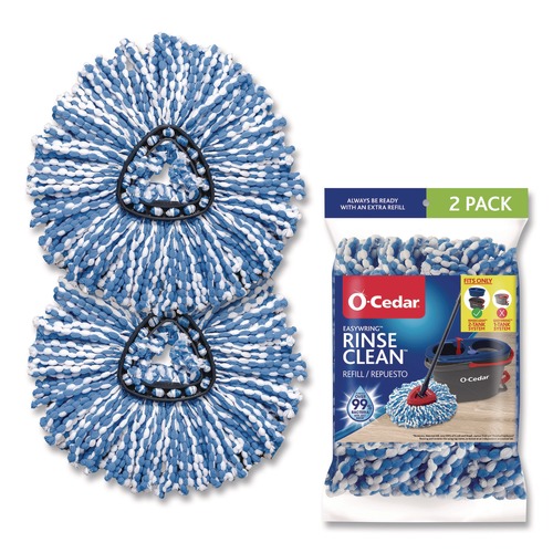 Mops | O-Cedar 172092CT Rinse Clean Microfiber Refill Custom Size for Rinse Clean Mop System - Blue/White (6 Packs/Carton) image number 0