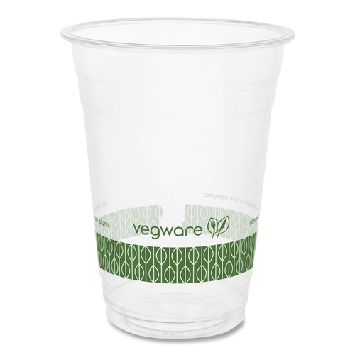 Cups and Lids | Vegware R500Y-G 16 oz. 96-Series Compostable Cold Cup - Clear/Green (1000/Carton) image number 0