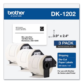 Brother DK12023PK 2.4 in. x 3.9 in. Die-Cut Shipping Labels - White (3/Pack)