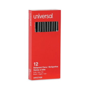 Universal UNV27420 Fine 0.7 mm Stick Ballpoint Pen - Black Ink, Gray/Black Barrel (1 Dozen)