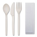 Cutlery | WNA EPS005 EcoSense Renewable PSM Wrapped Plastic Fork/Knife/Napkin/Spoon Cutlery Kit - White (250/Carton) image number 2