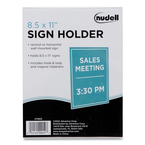 Office Presentation Supplies | NuDell 37085Z Horizontal/Vertical Orientation Magnetic/Hook-Loop Plastic All-Purpose Mountable Sign Holder - Clear image number 0