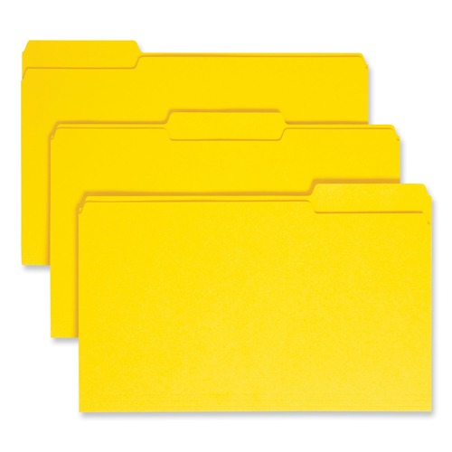 File Folders | Smead 17943 0.75 in. Expansion Assorted 1/3-Cut Tabs Legal Size Colored File Folders - Yellow (100/Box) image number 0
