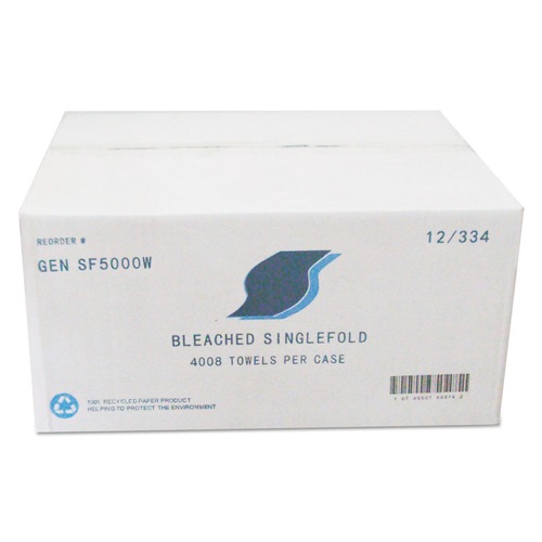 Paper Towels and Napkins | GEN GENSF5000W 9 in. x 9.45 in. Single-Fold Paper Towels - White (4008/Carton) image number 0