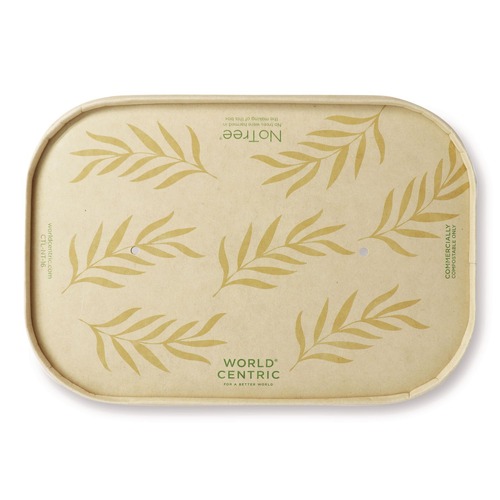 Food Trays, Containers, and Lids | World Centric CTL-NT-16 4.7 in. x 6.8 in. x 0.8 in. Paper Lids for Containers - Natural (300/Carton) image number 0