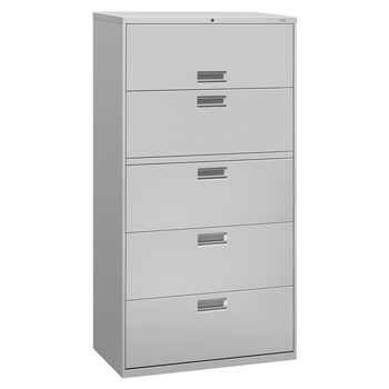 HON H685.L.Q Brigade 600 Series Five-Drawer 36 in. x 18 in. x 64.25 in. Lateral File Cabinet - Light Gray