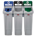 Trash & Waste Bins | Rubbermaid Commercial 2007918 Slim Jim 69 Gallon 3 Stream Landfill/Mixed Recycling/Compost Recycling Station Kit - Gray image number 1