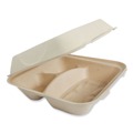 Food Trays, Containers, and Lids | World Centric TO-SC-U9T-LFP 9.3 in. x 9 in. x 3.3 in. 3-Compartment Paper Fiber Hinged Containers - Natural (300/Carton) image number 0
