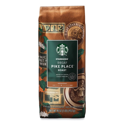 Coffee | Starbucks 12540222 1 lbs. Bag Decaffeinated Whole Bean Coffee - Pike Place image number 0