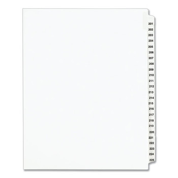 Avery 01338 11 in. x 8.5 in. 25-Tab 201 to 225 Avery Style Preprinted Legal Exhibit Side Tab Index Dividers - White (1-Set)