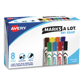 PENS PENCILS AND MARKERS | Avery 24411 MARKS A LOT Broad Chisel Tip Desk-Style Dry Erase Marker - Assorted Colors (8/Set)