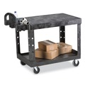 Just Launched | Rubbermaid Commercial FG452500BLA 25.25 in. x 44 in. x 38.13 in. 500 lbs. Capacity 2 Flat Shelves Plastic Utility Cart - Black image number 1