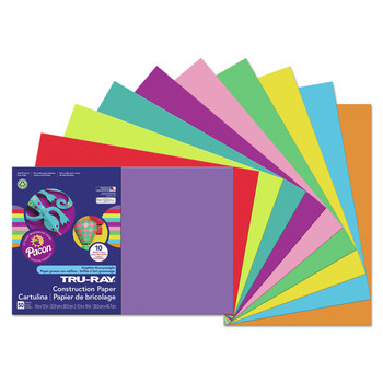 COVER AND CARDSTOCK | Pacon P102941 12 in. x 18 in. 76 lbs. Text Weight Tru-Ray Construction Paper - Assorted Bright Colors (50/Pack)