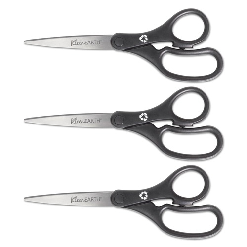Arts & Crafts Supplies | Westcott 15585 8 in. Long 3.25 in. Cut Length KleenEarth Basic Plastic Handle Scissors - Straight Black Handle (3/Pack) image number 0