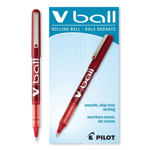 Pens | Pilot 35202 VBall Extra-Fine 0.5 millimeter Stick Liquid Ink Rollerball Pen - Red Ink/Red/Clear Barrel (1-Dozen) image number 0