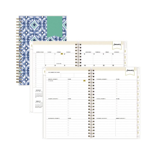 Notebooks & Pads | Blue Sky 101410 8 in. x 5 in. 12-Month (Jan-Dec 2026) Day Designer Tile Weekly/Monthly Planner - Blue/White Cover image number 0