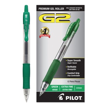Pilot 31005 G2 Premium Extra-Fine 0.5 millimeter Retractable Gel Pen - Green Ink/Smoke/Green Barrel (1-Dozen)