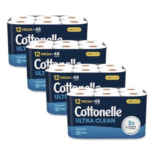 Toilet Paper | Cottonelle 55480 Ultra CleanCare 1-Ply Septic Safe Strong Bath Tissue Toilet Paper - White (4/Carton) image number 0
