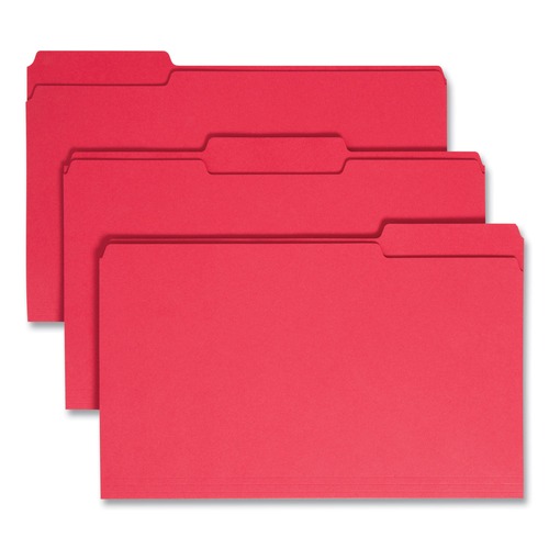 File Folders | Smead 17743 0.75 in. Expansion Assorted 1/3-Cut Tabs Legal Size Colored File Folders - Red (100/Box) image number 0