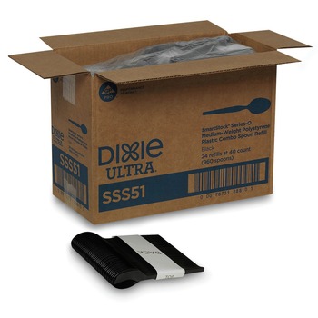 CUPS PLATES CUTLERY | Dixie SSS51 SmartStock Series-O 6 in. Mediumweight Plastic Cutlery Spoons Refill - Black (40/Pack, 24 Packs/Carton)