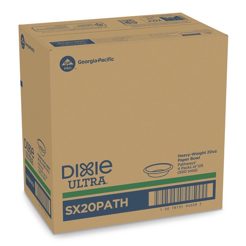 Bowls and Plates | Dixie SX20PATH Pathways Heavyweight 20 oz. Paper Bowls - White/Green/Burgundy (125/Pack) image number 0