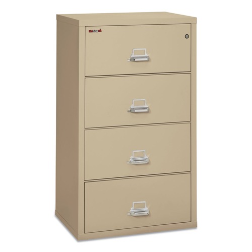 Office Filing Cabinets & Shelves | FireKing 4-3122-CPA 4 Legal/Letter-Size File Drawers 31.13 in. x 22.13 in. x 52.75 in. 260 lbs. Overall Capacity Insulated Lateral File - Parchment image number 0