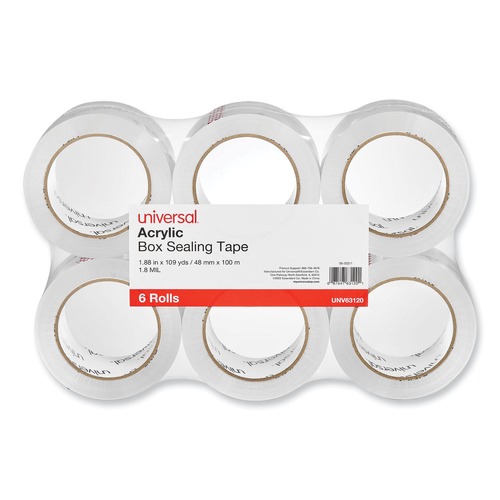 Tapes | Universal UNV63120 3 in. Core 1.88 in. x 109 yds. 1.7 mil Deluxe General-Purpose Acrylic Box Sealing Tape - Clear (6/Pack) image number 0