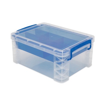 Advantus 37371 Super Stacker Divided Storage Box with 6 Sections - Clear/Blue