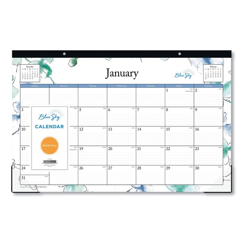 Bulletin Boards | Blue Sky BLS100024 17 in. x 11 in. 12-Month (Jan-Dec 2026) Lindley Desk Pad - White/Blue/Green Sheets/Black Binding/Clear Corners image number 0