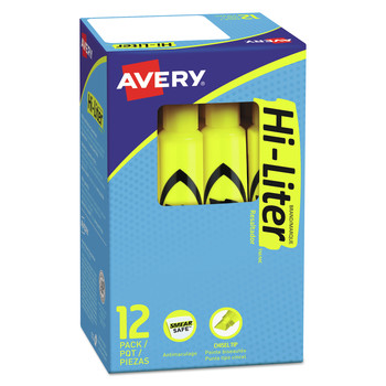 Avery 07742 Chisel Tip Desk-Style HI-LITER Highlighters - Yellow Ink, Yellow/Black Barrel (1-Dozen)