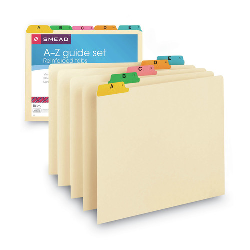 File Folders | Smead 50180 1/5-Cut Tab A to Z 8.5 in. x 11 in. Alphabetic Top Tab Indexed File Guide Set - Manila (25/Set) image number 0