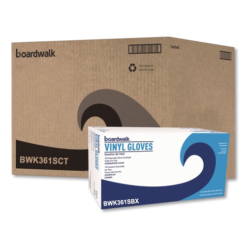 Disposable Gloves | Boardwalk BWK361SCT 3-3/5 mil Exam Vinyl Gloves - Small, Clear (1000/Carton) image number 0