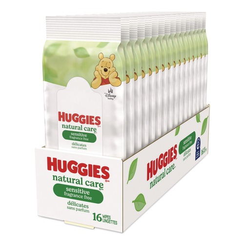 Hand Wipes | Huggies 40706 6.6 in. x 6.86 in. Natural Care Sensitive Baby Wipes - Unscented, White (16/Pack) image number 0