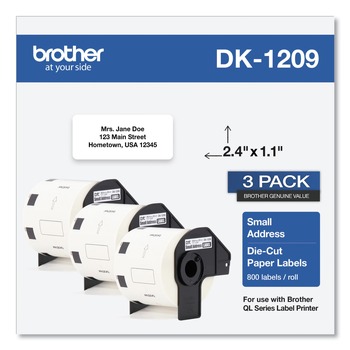 LABELS AND LABEL MAKERS | Brother DK12093PK 1.1 in. x 2.4 in. Die-Cut Address Labels - White (3-Rolls/Pack)