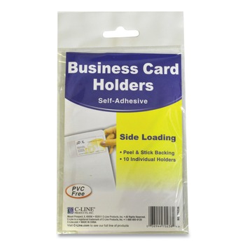 LABELS AND LABEL MAKERS | C-Line 70238 2 x 3.5 Self-Adhesive Side Load Business Card Holders - Clear (10/Pack)