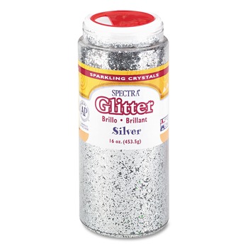 Pacon P0091710 Spectra 16 oz Shaker-Top Jar 0.04 Hexagon Crystals Glitter - Silver