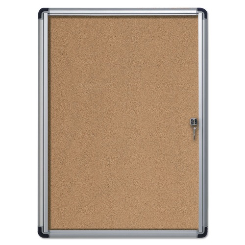 Bulletin Boards | MasterVision VT630101690 28 in. x 38 in. Slim-Line Enclosed Cork Bulletin Board with One Door - Tan Surface/Satin Aluminum Frame image number 0