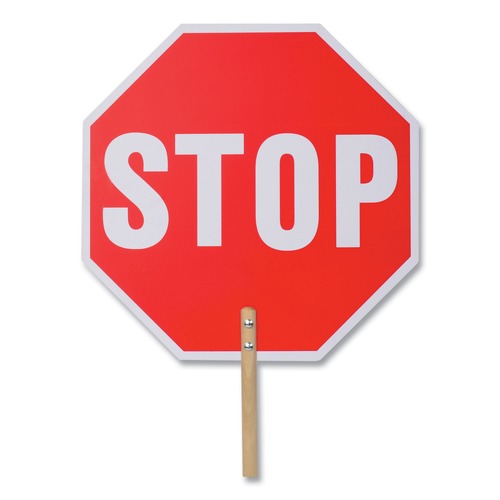 Floor Signs & Safety Signs | Tatco 17520 18 in. Red/White Face White Graphics Handheld Stop Sign image number 0