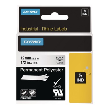 DYMO 622289 Rhino 0.5 in. x 18 ft. Permanent Vinyl Industrial Label Tape - Clear/Black Print