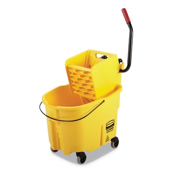 Rubbermaid Commercial FG758088YEL 35 qt. WaveBrake 2.0 Side-Press Plastic Bucket/Wringer Combos - Yellow