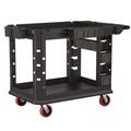 Cleaning Carts | Suncast Commercial PUCHD2645 26.5 in. x 48.78 in. x 34.81 in. 2 Shelves 6 Bins Plastic Heavy Duty Plus Utility Cart - Black image number 0