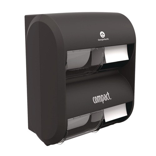 Tissues | Georgia Pacific Professional 56744B Compact Quad 12.31 in. x 14.81 in. x 7.86 in. Vertical Four Roll Coreless Tissue Dispenser - Black image number 0