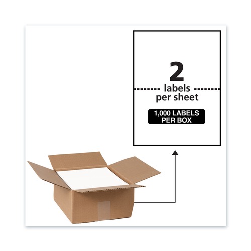 Labels | Avery 95526 5.5 in. x 8.5 in. Waterproof Shipping Labels with TrueBlock Technology - White (2/Sheet, 500 Sheets/Box) image number 0