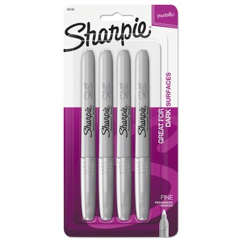 PENS PENCILS AND MARKERS | Sharpie 39109PP Metallic Fine Point Permanent Markers - Metallic Silver (4/Pack)