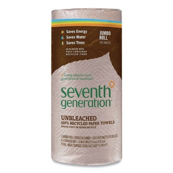 Seventh Generation 13720 2-Ply 11 x 9 Natural Unbleached 100 Percent Recycled Paper Kitchen Towel Rolls (120-Sheets/Roll)